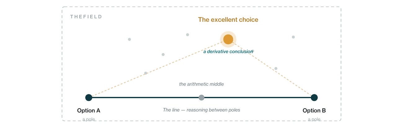 A decision field showing available options outside the line between two familiar poles.